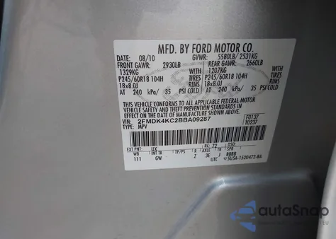 2011 Ford Edge Limited from USA, damaged, VIN 2FMDK4KC2BBA09287